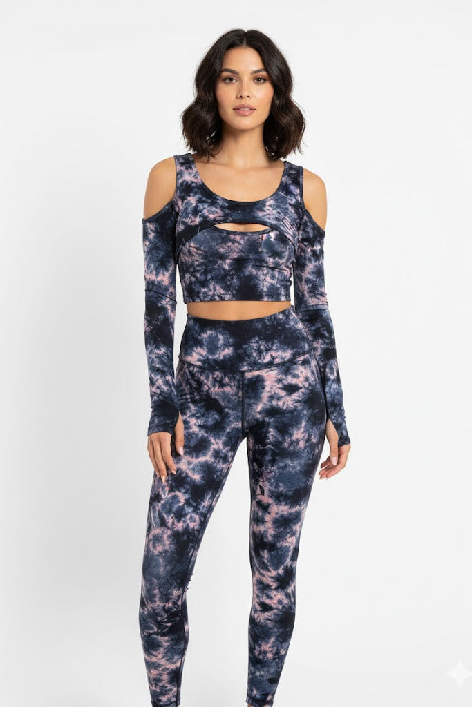 Cold-Shoulder Tie-Dye Crop Top