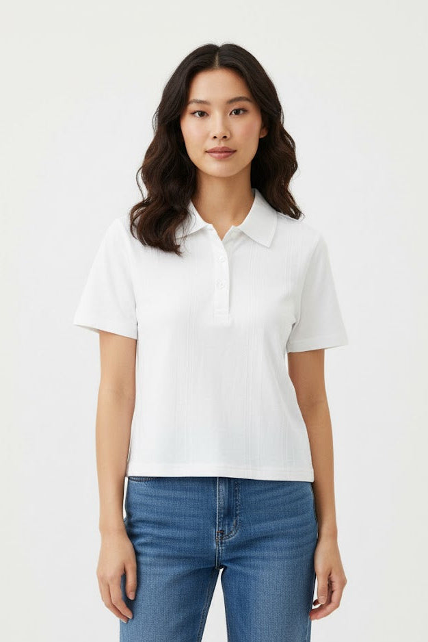 Classic White Texture Polo Top