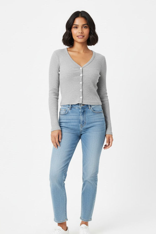 Everyday Ribbed Henley Crop Top