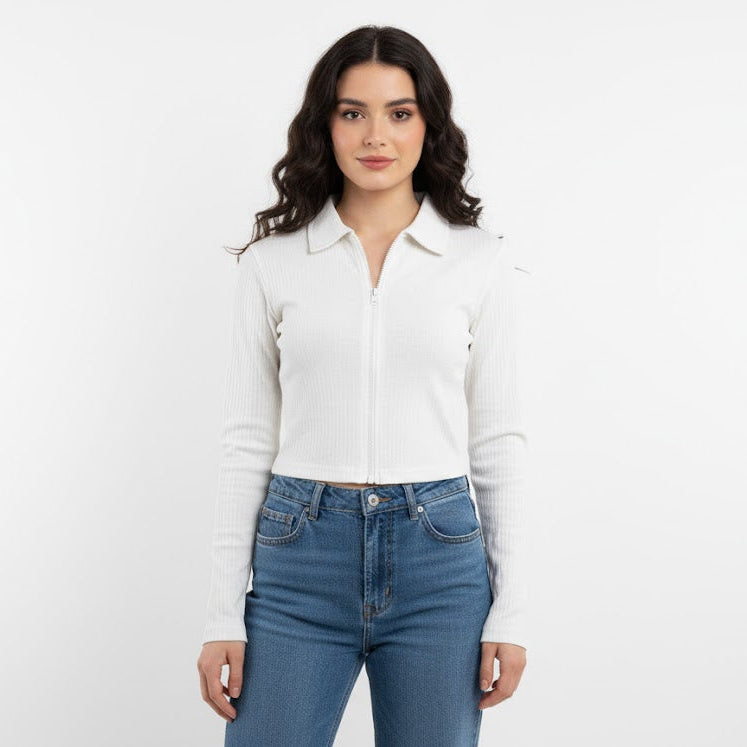 Polo Varsity Style Zip-Up Crop