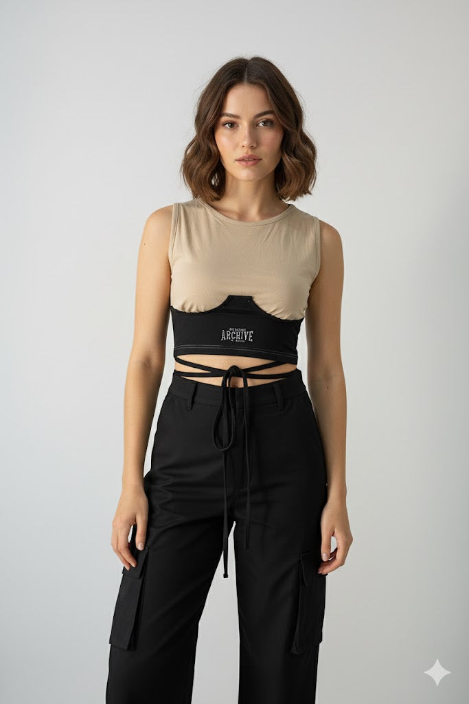 Two-Tone Corset Top with Ties