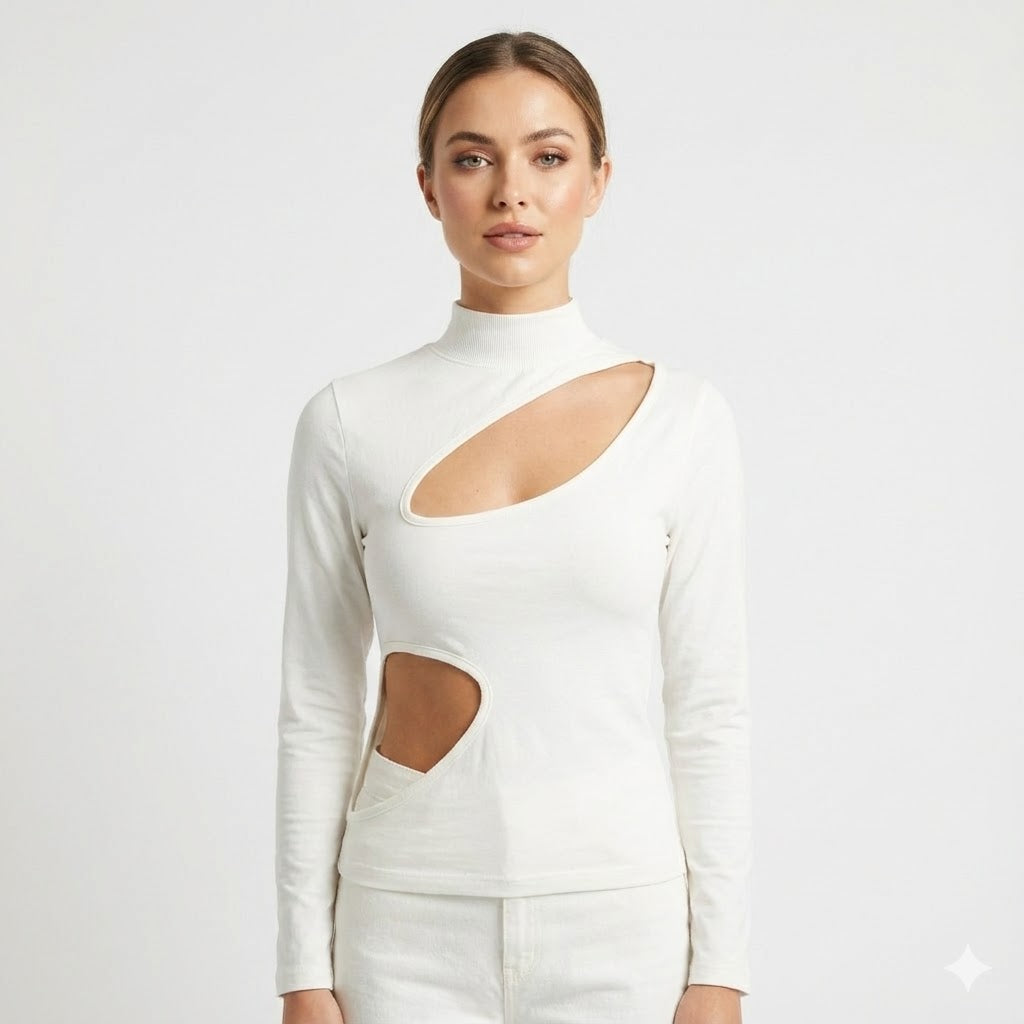 Ivory Cutout Mock Neck Top