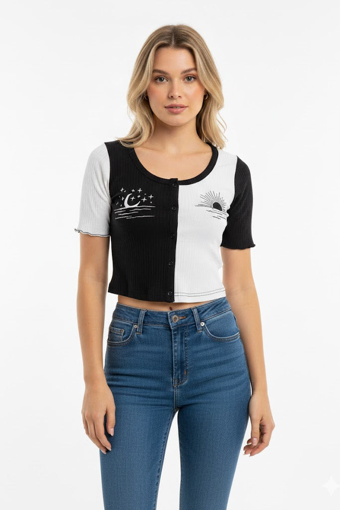 Black & White Split Tee Top