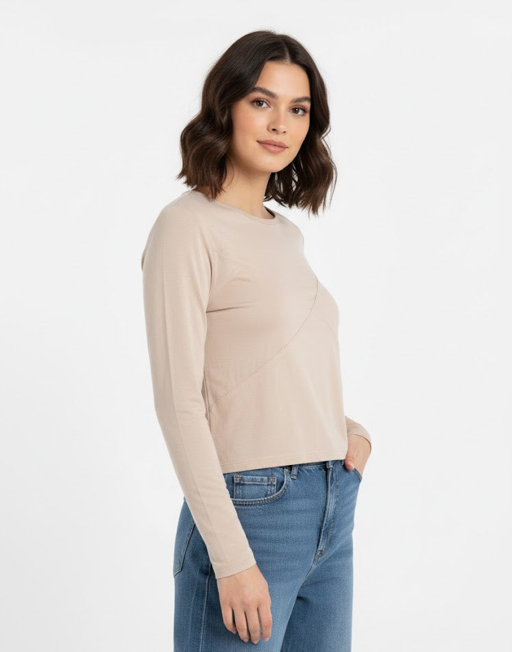 Beige Long Sleeve Crop Top