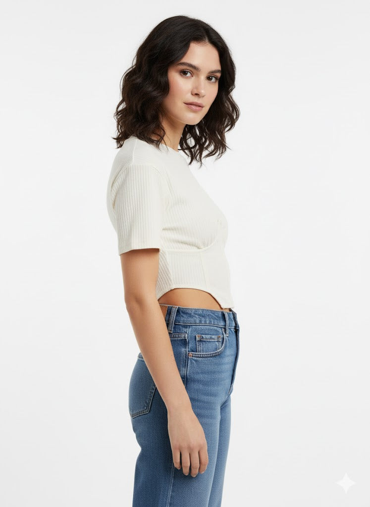 Chic Ribbed Corset Crop Top Tee