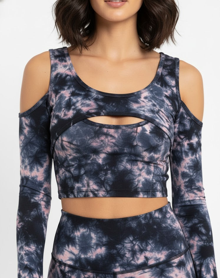 Cold-Shoulder Tie-Dye Crop Top