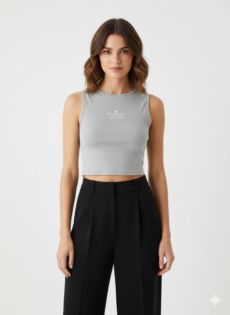 Soft Grey Graphic Crop Tank