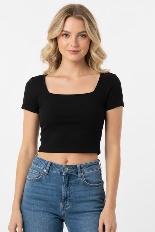 Black Square Neck Crop Top