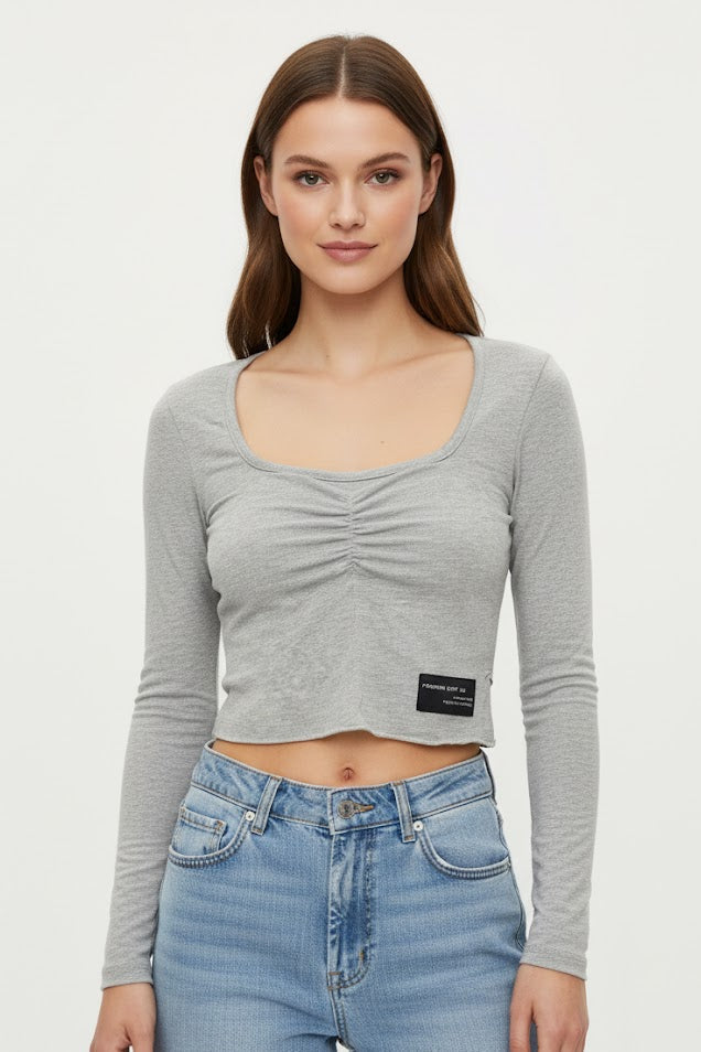 Ruched Square Neck Crop Top