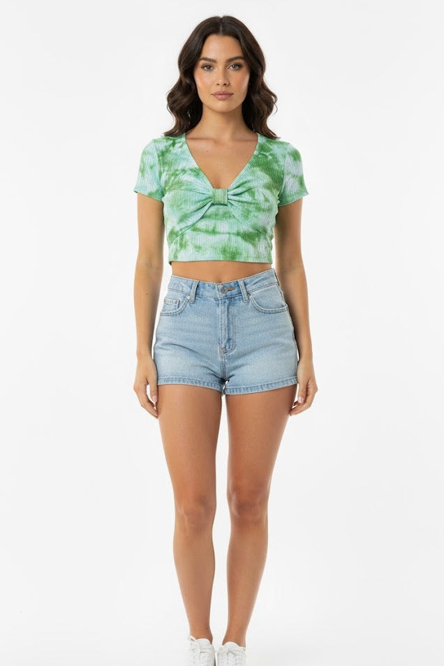 Green Tie-Dye Front Bow Crop