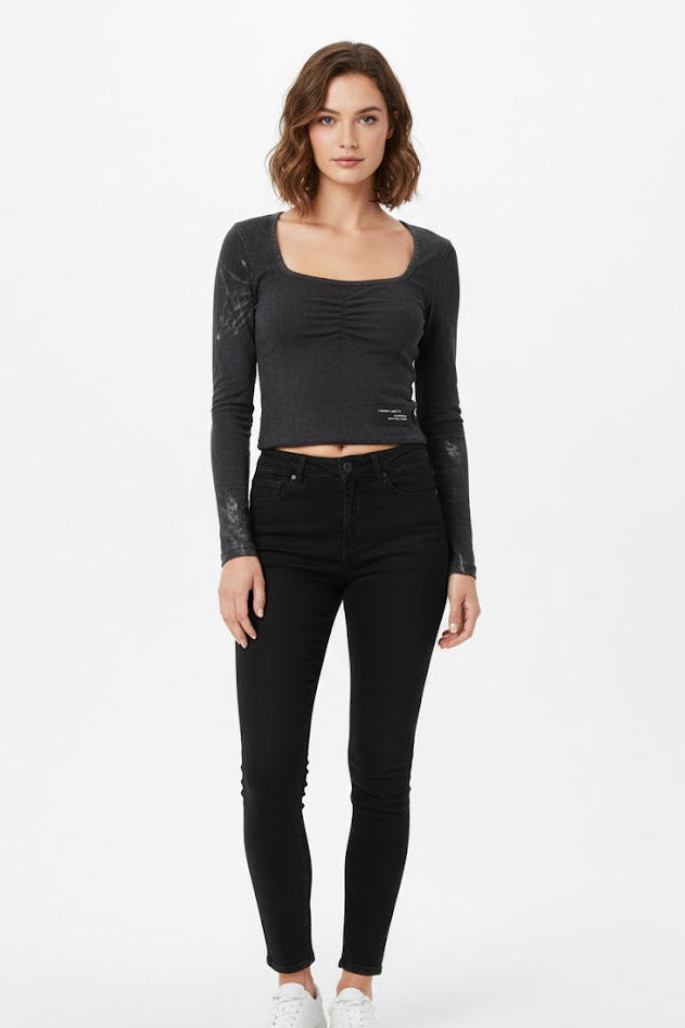 Distressed Square Neck Crop Tee