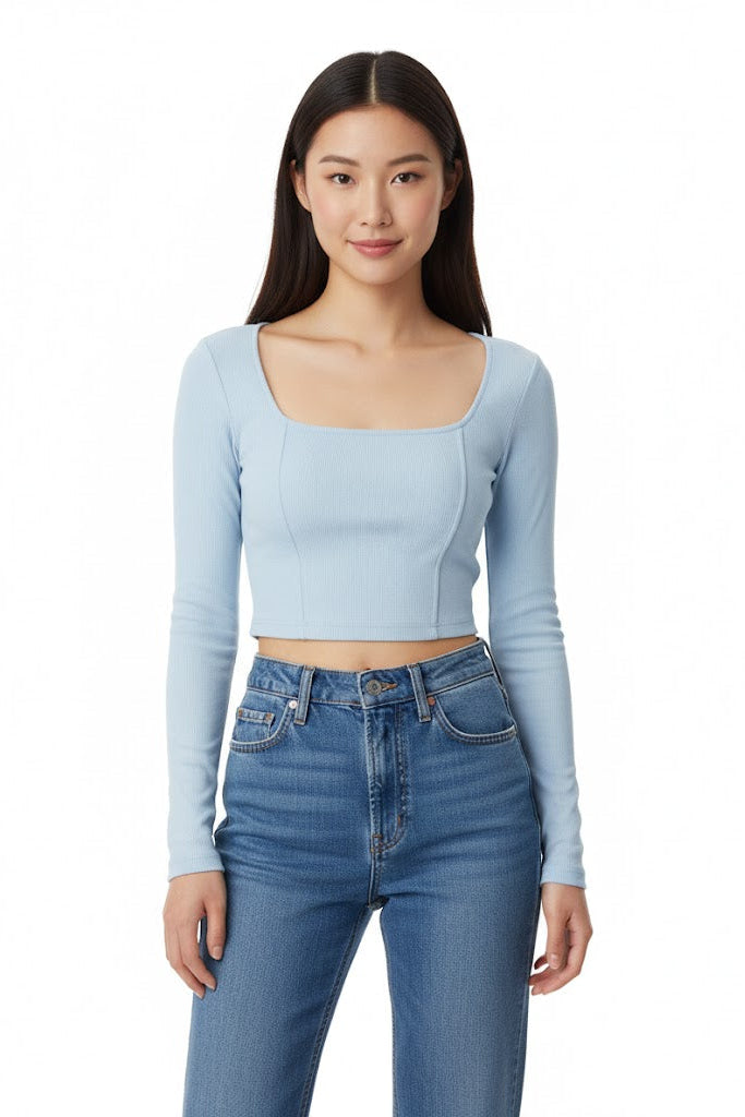 Light Blue Fitted Long Sleeve Top