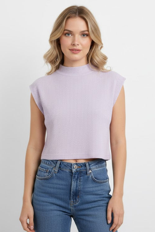 Fitted Lilac High Neck Crop Top