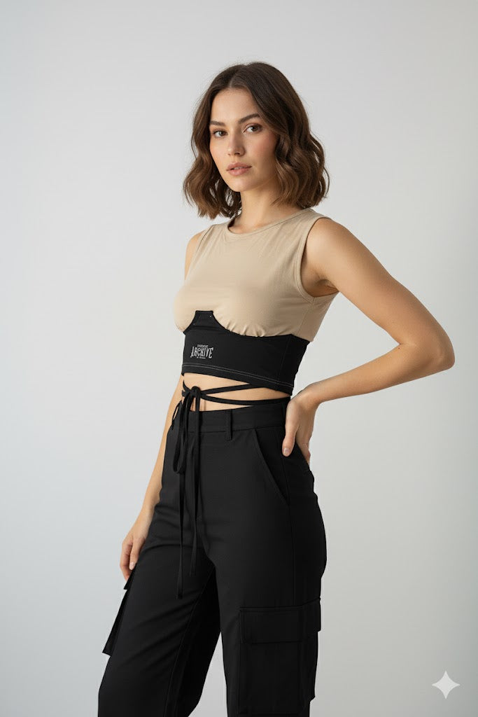 Two-Tone Corset Top with Ties