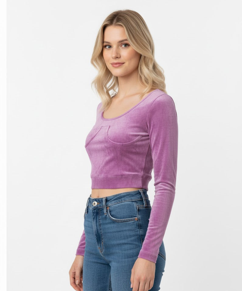 Velvet Long Sleeves Lilac Top