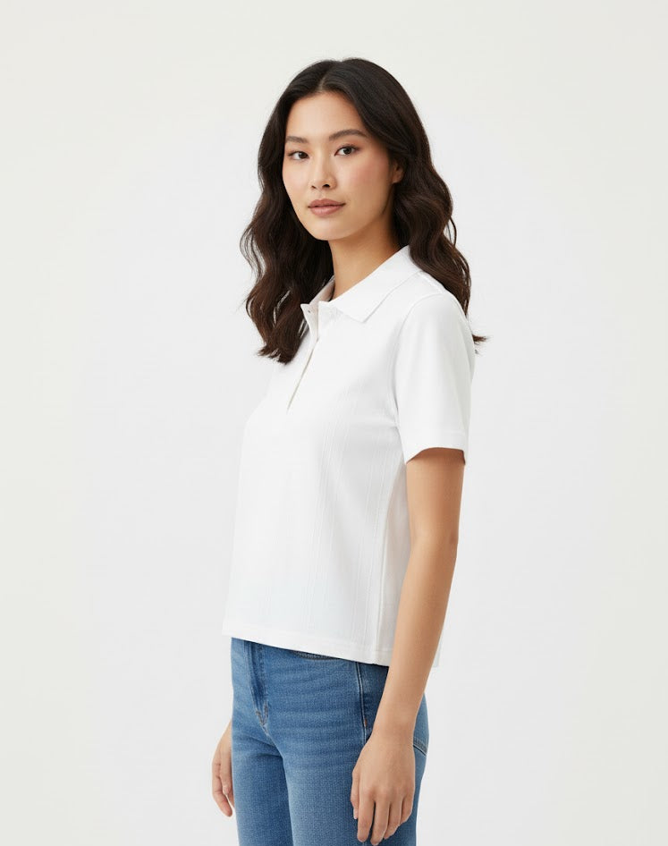 Classic White Texture Polo Top