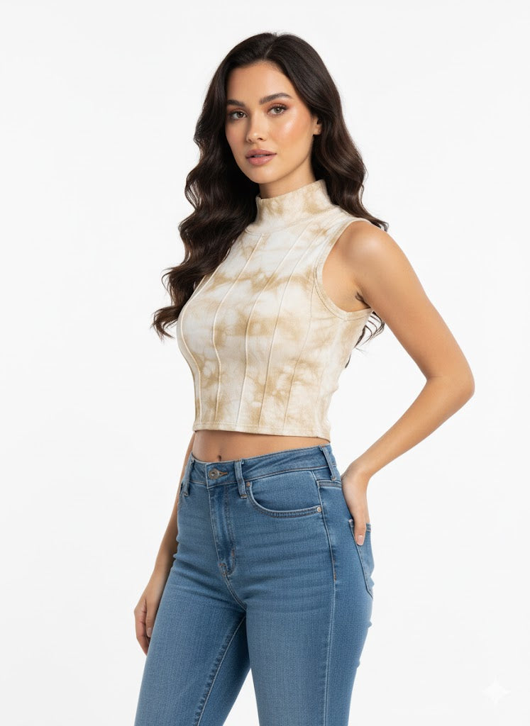 Casual Seamed Tie-Dye Tank Top