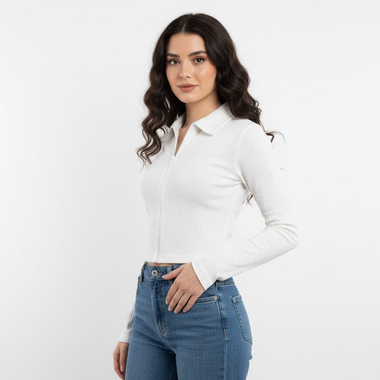 Polo Varsity Style Zip-Up Crop