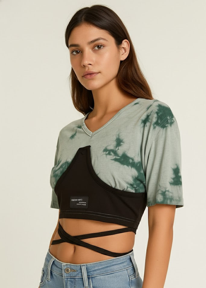 Streetwear Tie-Dye Crop with Strap Detail
