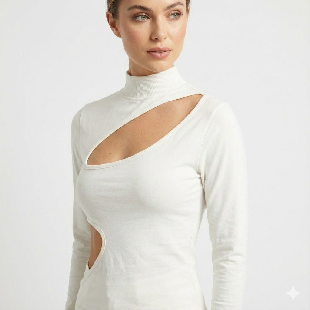 Ivory Cutout Mock Neck Top