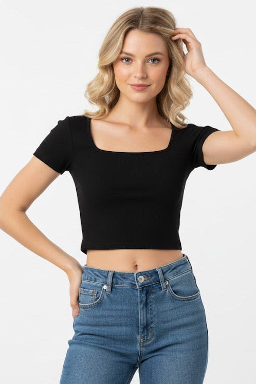 Black Square Neck Crop Top