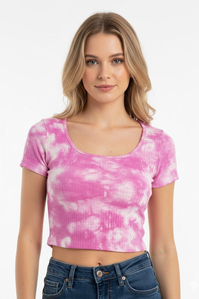 Tie-Dye Laced Back Crop Top