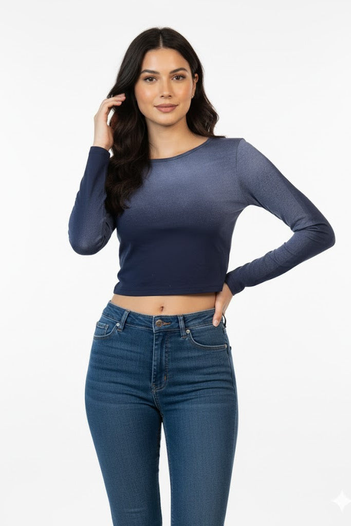 Long Sleeve Blue Navy Crop