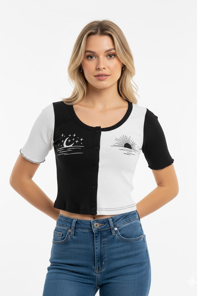 Black & White Split Tee Top